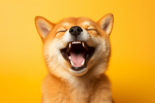 一只嘴巴張大的快樂柴犬
