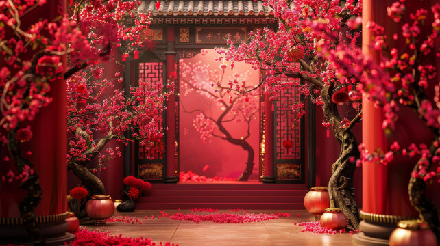 紅墻粉梅庭院