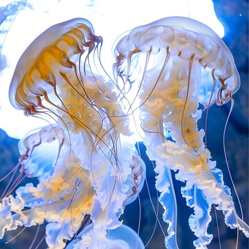 一群水母在海洋中游動(dòng)。