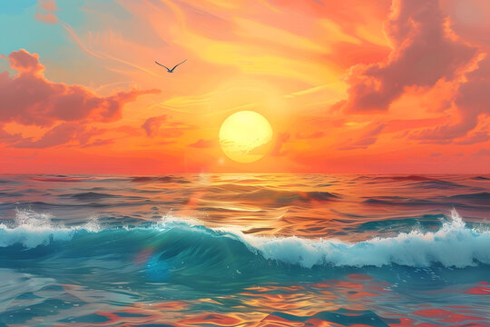 夕陽下的海浪