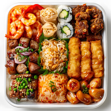 亞洲美食拼盤，內(nèi)含各種菜肴