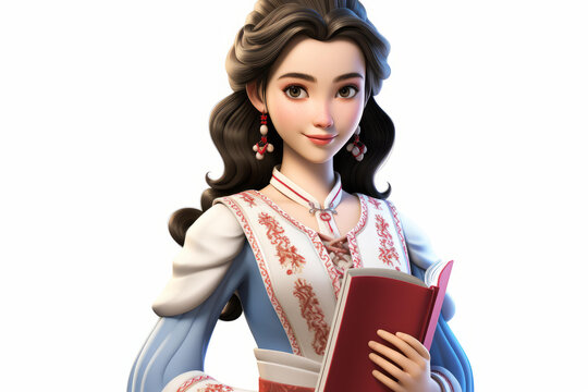 藍(lán)白連衣裙閱讀書籍的年輕女性