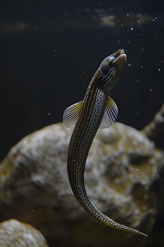 水族館中游動(dòng)的條紋蛇鰻