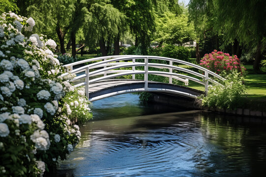 公園河流上的小木橋
