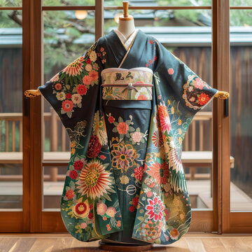 一件帶花卉圖案的和服