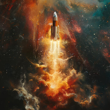 宇宙飛船在星云中發(fā)射