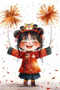 身穿紅色旗袍的可愛女孩慶祝中國新年