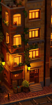 夜晚街景：歐洲風格的微縮建筑模型