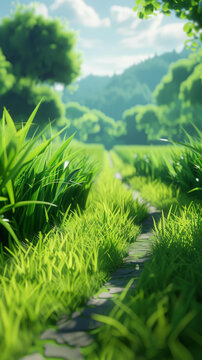 綠草地上的石板路