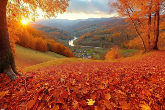 壯麗的鄉(xiāng)村山區(qū)秋景