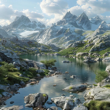 山谷湖泊美景
