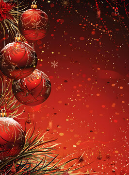 圣誕節(jié)紅色球與冷杉樹枝