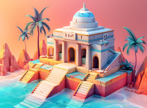 熱帶神廟的抽象3D