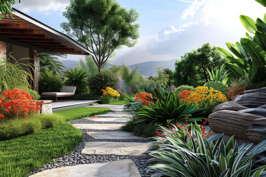 郁郁蔥蔥的花園景觀設(shè)計(jì)