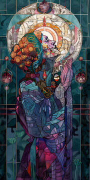 彩繪玻璃窗女人藝術(shù)作品