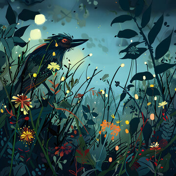 夜晚森林里的鳥