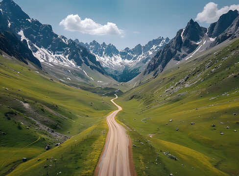蜿蜒在綠色的山谷中的公路