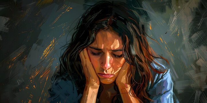 憂郁的女人用手捂著頭