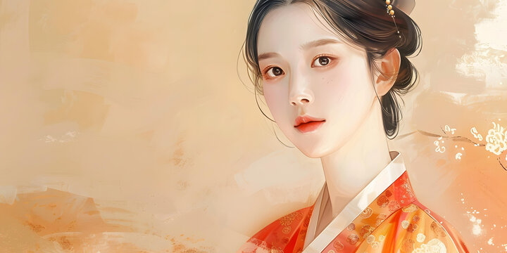 身著傳統(tǒng)韓服的美麗亞洲女性
