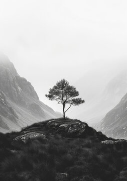 迷霧山丘上的孤獨(dú)之樹(shù)