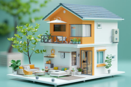 帶陽臺和露臺的二層別墅3D插圖