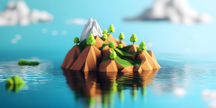 低多邊形山島3D