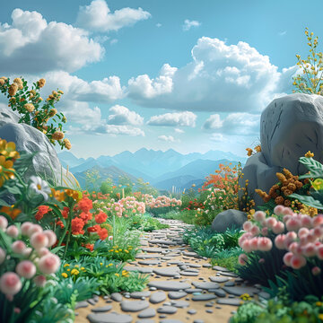 山間草甸上的石頭小路