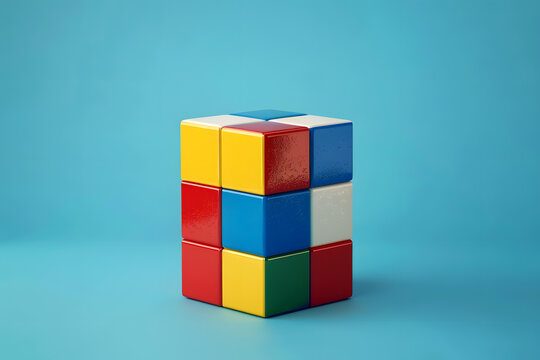 彩色積木拼圖立方體3D渲染