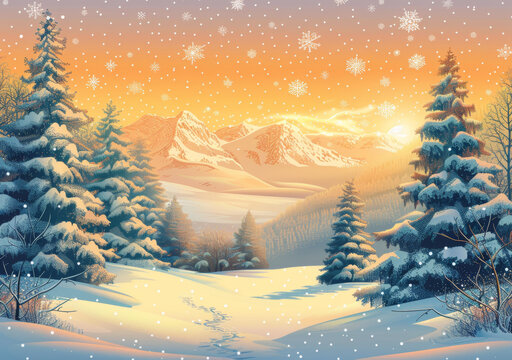 雪山夕照的AI圖片