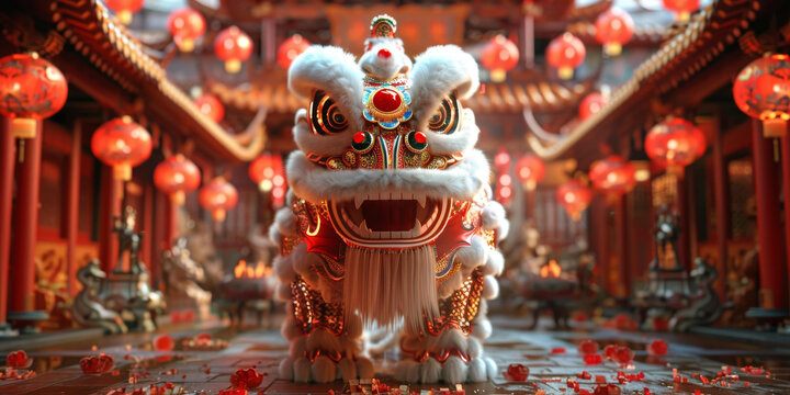 舞獅迎春的AI圖片