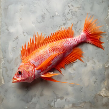 灰色背景上的新鮮紅魚