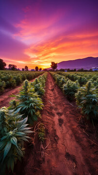 夕陽下的大麻種植園