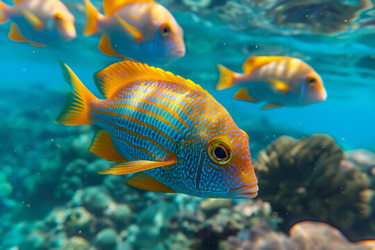 軍曹魚群在珊瑚礁中