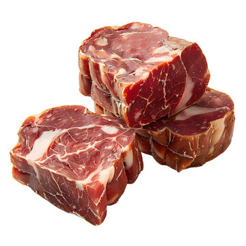 [免摳素材]白色背景上的三塊煙熏肉