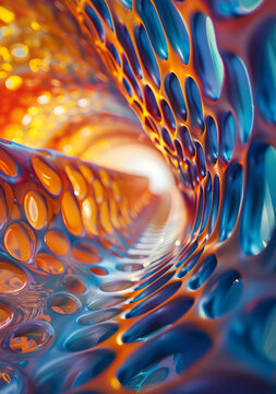 藍橙色抽象3D渲染插圖隧道