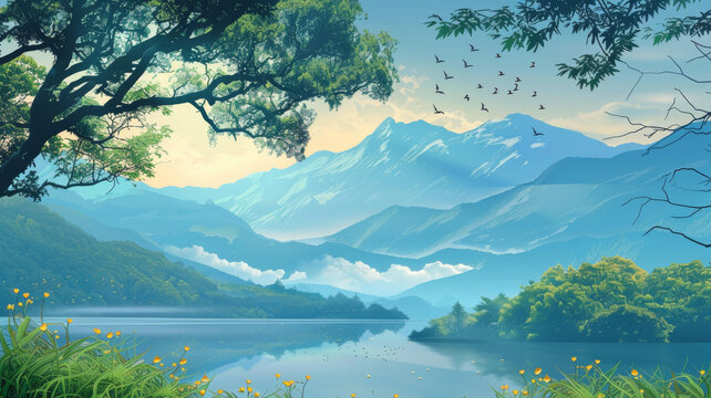 寧靜的山脈與湖泊