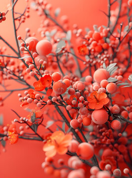 紅彤彤的果實(shí)和花朵