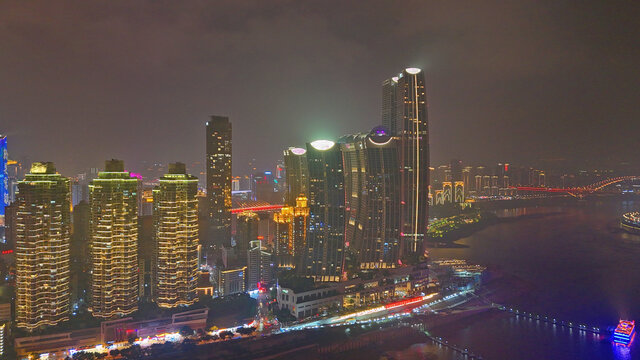 航拍重慶渝中半島來福士夜景