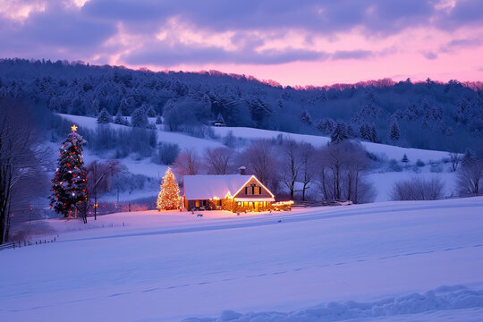 圣誕夜雪景小屋