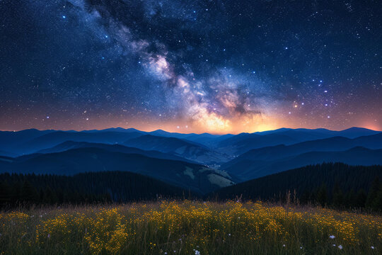 壯觀的夜空繁星點點銀河璀璨群山連綿