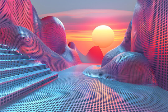 藍紫色的3D日落奇觀