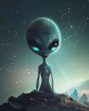 外星人坐在巖石上的插圖