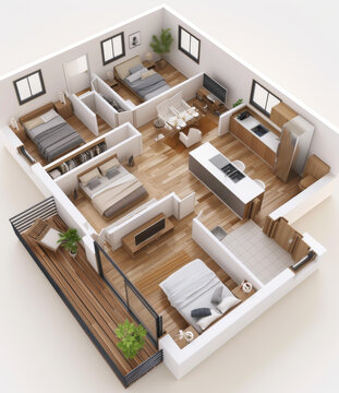 一套3D公寓的室內(nèi)設(shè)計圖