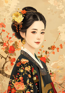 身穿韓國傳統(tǒng)服飾的美麗女子