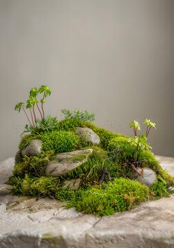 青苔覆蓋的石頭小山景觀