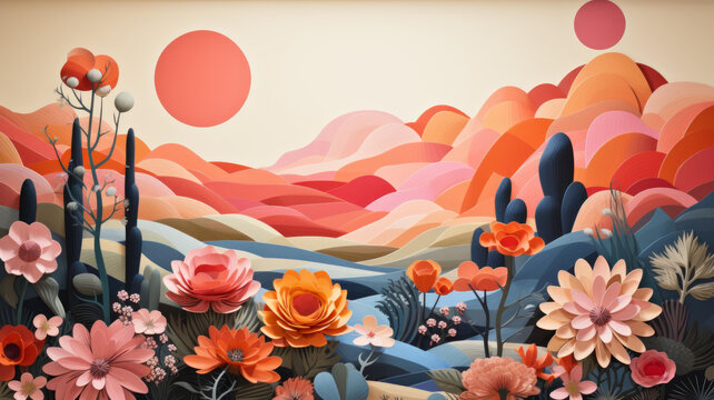 鮮艷色彩的抽象風景插圖