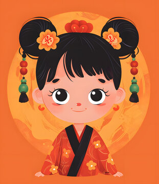 穿著中國傳統(tǒng)服裝的卡通女孩