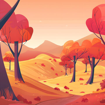 秋季紅橙樹木景觀