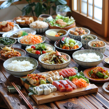 日式料理拼盤(pán)，各種美味佳肴