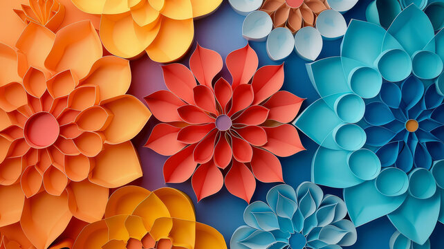 紙花插圖包括橙色紅色藍色和黃色